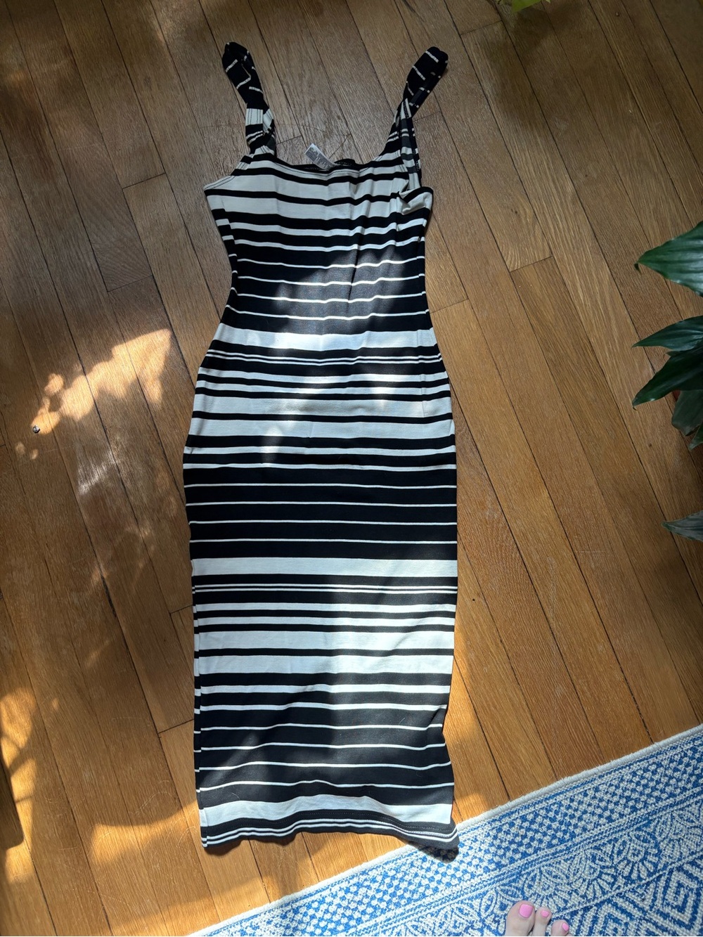 American Apparel Black and White Striped Midi Dress